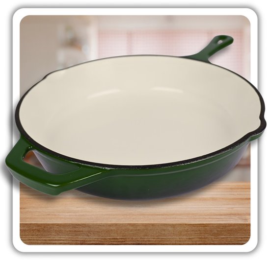 Hage - Cast Iron Frying Pan - Enameled Skillet with High Rim - Induction, Gas, Electric & Oven Safe - For Baking and Roasting - Even Heat Distribution - Ergonomic Handle - Ø26 cm - Bottle Green