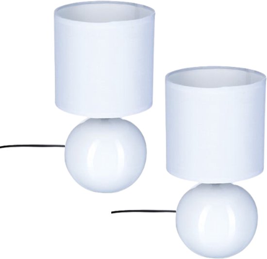 Timéo bol tafellamp wit, set van 2 – keramische lamp van 25 cm hoog