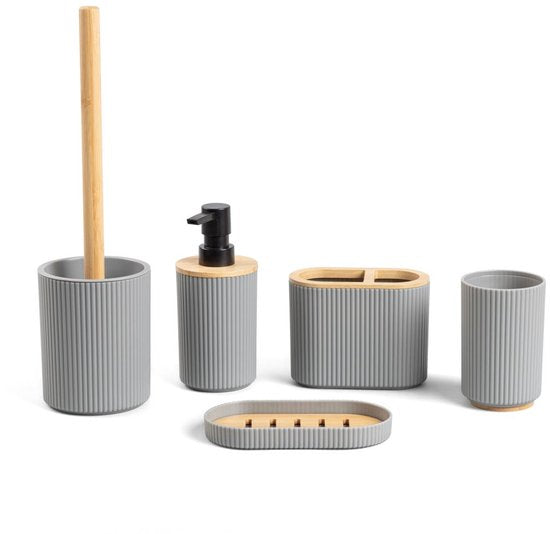 Homla Loreto badkamer accessoires set 5-delig – grijs met bamboe