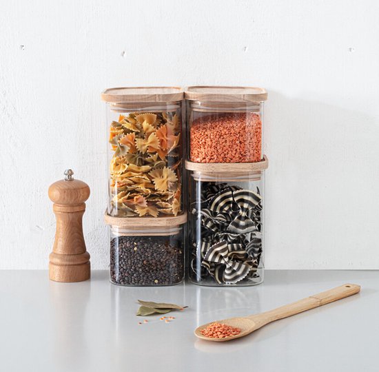 5Five voorraadpotten glas met houten deksel, set van 4 – 500 ml en 1000 ml – foto 5