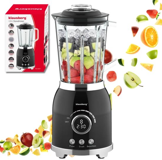 Klausberg blender met ijscrusher – glazen kan van 1,5 liter, 600 W, zwart – foto 6