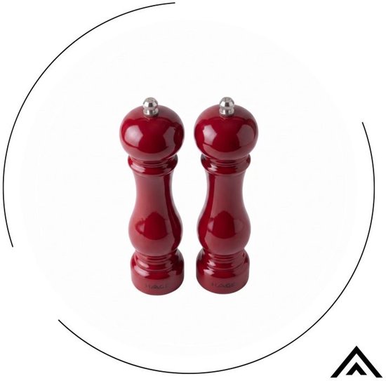Hage - Manual Pepper and Salt Mills - Salt & Pepper - Ceramic Grinding Mechanism - Adjustable Grind - 100 ml - Ø5.5 x 22 cm - Red
