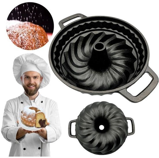 Hage gietijzeren tulbandvorm 3 liter – cakevorm voor oven en grill, zwart