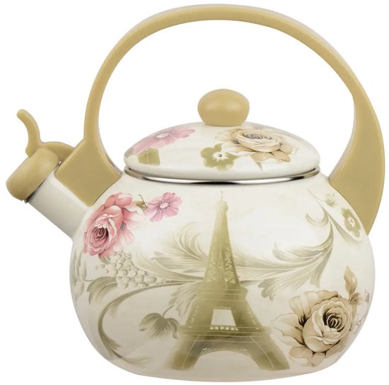 Kinghoff 2038 whistling kettle - Enamel - Cream - 2 litres - Paris