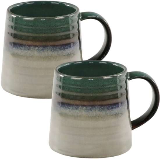 MPLCo Ombres koffiemok set van 2 – keramiek, 400 ml, groen-grijs
