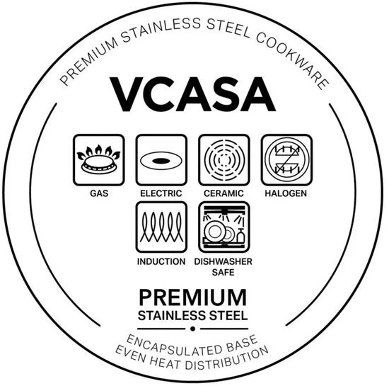 Vcasa pannenset 6-delig, 3 kookpannen 16, 20 en 24 cm met glazen deksels, rvs