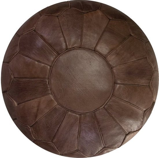 Marokkaanse handgemaakte poef XL van leer, chocoladebruin, Ø 60 cm, hoogte 35 cm