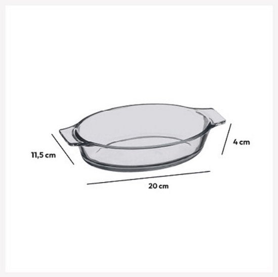 Kleine ovale ovenschaal van glas, 20 x 11 cm – met handvatten – foto 2