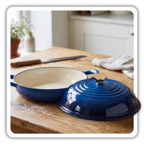 Hage - Broodbakpan - Geëmailleerde Gietijzeren Broodpan met Deksel - Voor Knapperig Brood & Ovenschotels - Geschikt voor Inductie, Gas & Oven - Inclusief Pannenhouder & Handbeschermers - 2 Liter - Ø26 x 16,5 cm - Blauw