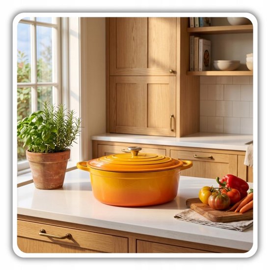 Hage - Cocotte en fonte - Cocotte - Cocotte en fonte avec couvercle - Émaillée - Compatible induction et four - 6 litres - 34 x 26 x 18 cm - Jaune moutarde