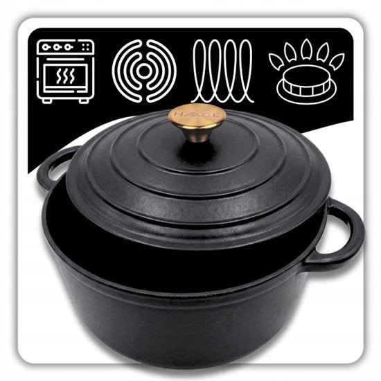 Hage gietijzeren braadpan met deksel – geëmailleerd, 3 L, Ø 22 cm, mat zwart – foto 2