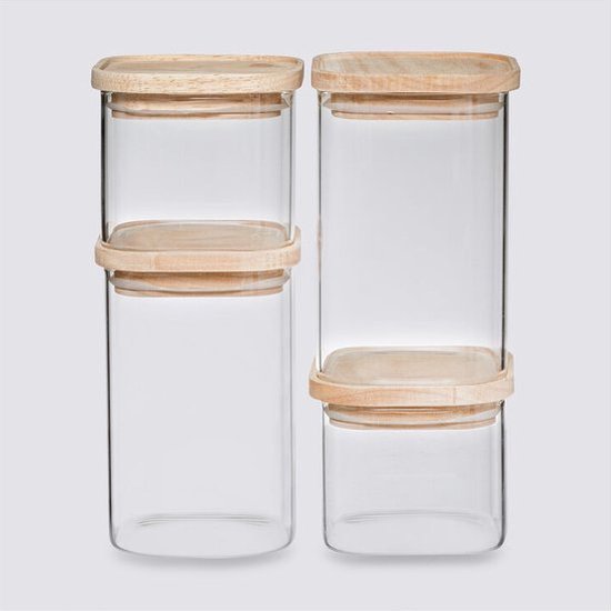 5Five voorraadpotten glas met houten deksel, set van 4 – 500 ml en 1000 ml – foto 4