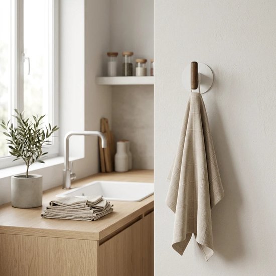 5Five Cassie zelfklevende haakjes van hout – set van 2, bruin/beige – foto 6
