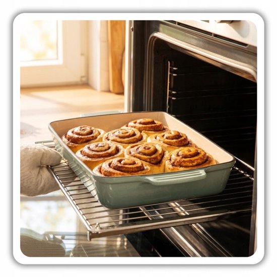 Hage - 3-Piece Kitchen Set - Cast Iron Baking Dish - Roasting Pan 3.5 L - Enamelled Baking Tin - Oven Dish for Meat and Casseroles - Cast Iron Roasting Tray - Rectangular Baking Tin - Oven-safe - Heat Retention - Pastel Blue-Green