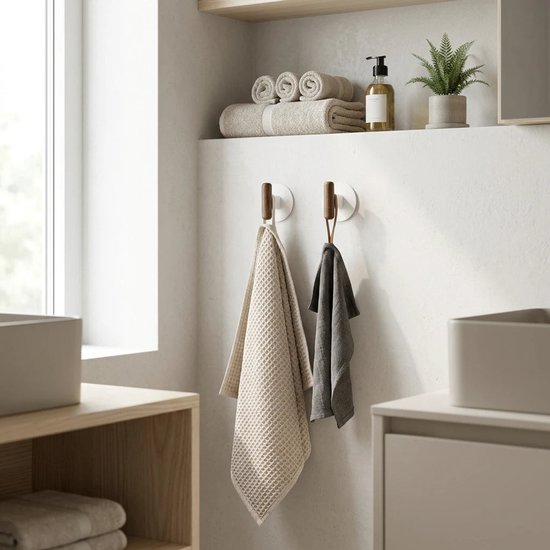 5Five Cassie zelfklevende haakjes van hout – set van 2, bruin/beige – foto 5