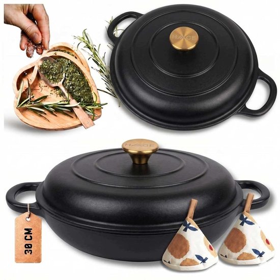 Cocotte basse en fonte avec couvercle Hage – 3 L – Noir mat