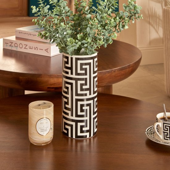 Atmosphera The Palm Resort Ceramic Vase - Ø12xH26 cm - Black / White