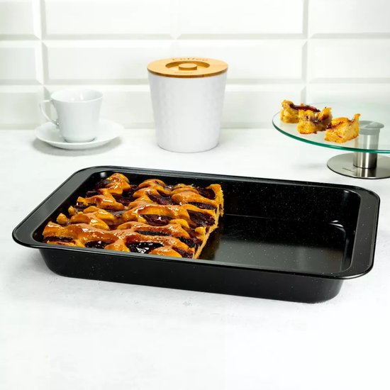 KINGHOFF Marmerenlook Bakvorm - Rechthoekige Cakevorm 42, 5 x 28, 5 x 5 cm - Zwarte Antiaanbaklaag - Geschikt voor Oven