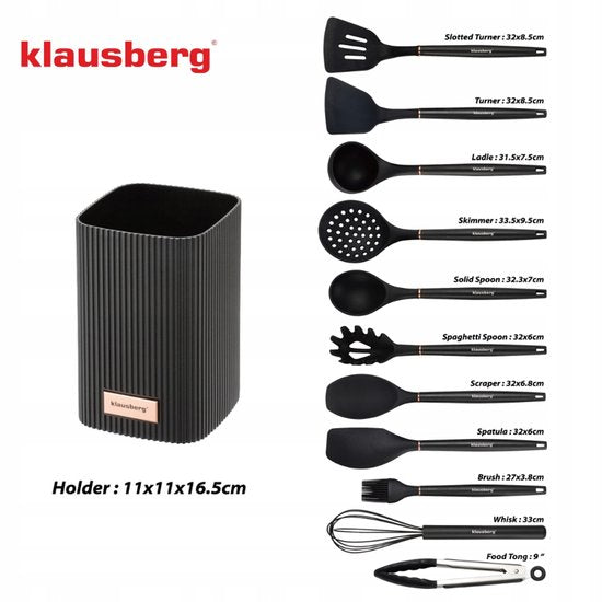 Klausberg siliconen keukengerei set 12-delig met standaard – zwart, 220 °C – foto 2