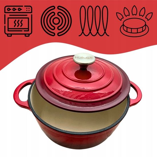 Hage geëmailleerde gietijzeren braadpan 4 liter – rood, Ø 24 cm, inductie – foto 2