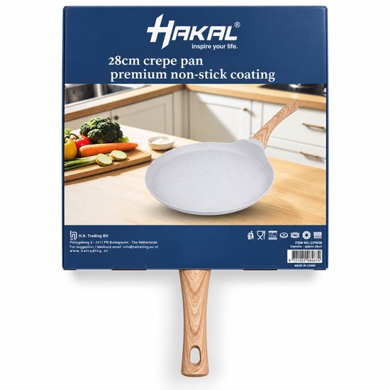Hakal crêpepan 28 cm – pannenkoekenpan met lage rand, crème, houtlook greep – foto 2