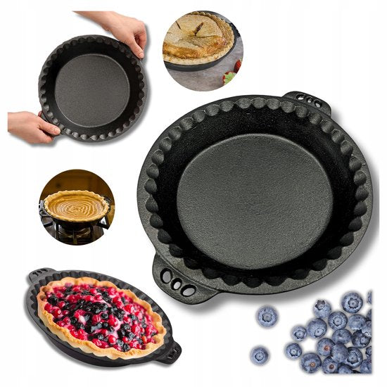 Hage - Moule à tarte - Moule de cuisson - Moule à tarte en fonte - Avec poignées - Robuste et durable - Pour gâteaux, quiches, pâtisseries et pain - Four et grill - Ø26 cm - 1 litre - Noir