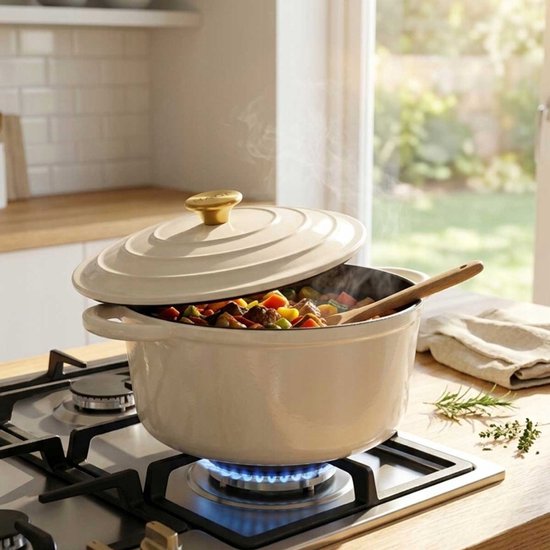 HAGE Cast Iron Enameled Pan 26 cm 5L Cream