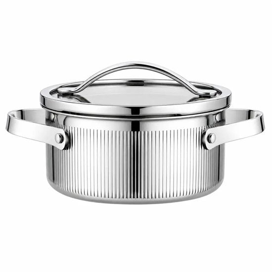 Vcasa kookpan 16 cm met afgietdeksel, 1,5 liter, 304 rvs, tri-ply, zilver