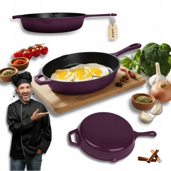 Staub - Cast Iron Frying Pan - Enameled Skillet with High Rim - Induction, Gas, Electric & Oven Safe - For Frying and Searing - Even Heat Distribution - Ergonomic Handle - Ø26 cm - Aubergine
