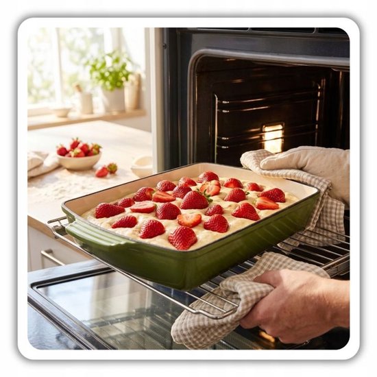 Hage - Bakvorm - Ovenschaal - Gietijzeren Ovenschaal - Emaille Braadslede met Handgrepen - Geschikt voor Inductie, Oven & Alle Warmtebronnen - 3. 5 Liter - 32 x 23,5 cm - Olijfgroen
