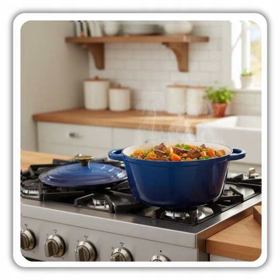 Hage - Dutch Oven - Enameled Cast Iron Dutch Oven - Casserole - Suitable for Induction, Gas & Oven - Includes Trivet & Handle Protectors - 5 Liters - Ø26 x 18 cm - Blue
