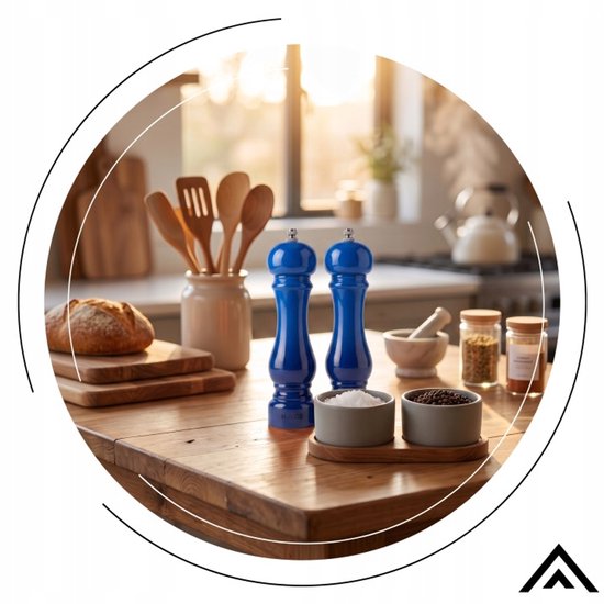 Hage - 3-Piece Kitchen Set - Cast Iron Frying Pan 20 cm & Dutch Oven 5L with Lid - 2 Manual Salt and Pepper Mills 100 ml - Enamelled - Induction, Gas & Oven - Blue