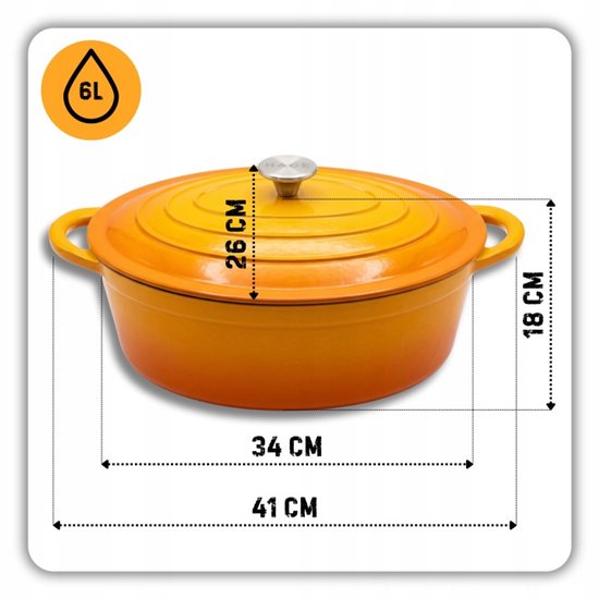 Hage - Set de casseroles - Set de cuisine - Set de casseroles en fonte - 3 pièces - Casserole de 4 L avec couvercle - Faitout de 6 L avec couvercle - Poêle de 26 cm - Fonte émaillée - Induction - Four - Jaune moutarde