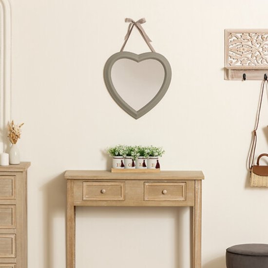 Hartvormige spiegel met Alexia lint – hart wandspiegel 40 cm, taupe – foto 2