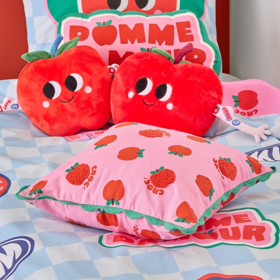 Atmosphera Kids Chachapop sierkussen met appeltjes – roze en rood, 40 x 40 cm