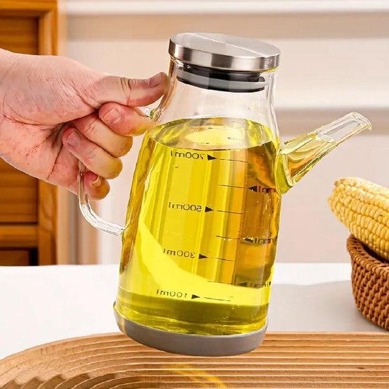 Glazen olie- en azijnfles 600 ml – borosilicaatglas met siliconen dop – foto 6