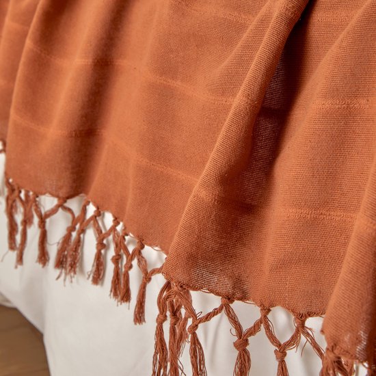 Atmosphera plaid terracotta 230 x 250 cm, katoen met franjes