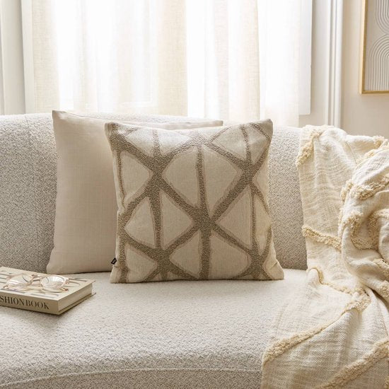 Kussen met afneembare hoes in beige jacquard katoen, Dune