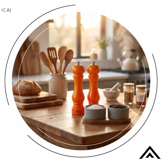Hage - 4-Piece Cast Iron Kitchen Set - 5L 26 cm Dutch Oven with Lid & 20 cm Frying Pan - 2 Salt and Pepper Mills 100 ml - Enamelled - Induction, Gas & Oven - Ceramic Grinding Mechanism - Orange