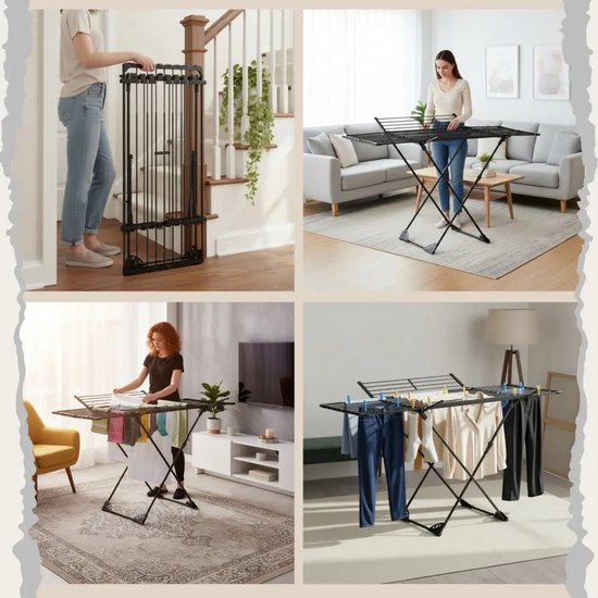 Séchoir pliable Kinghoff – Jusqu'à 20 kg – 108-180 cm – Noir