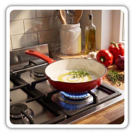 Hage - Koekenpan - Geëmailleerde Gietijzeren Koekenpan - Cast Iron Frying Pan - Geschikt voor Inductie, Gas & Oven - Ø20 x 4,5 cm - Rood