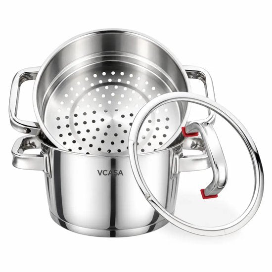 3-delige stoompan set 20 cm met glazen deksel, rvs, geschikt voor alle warmtebronnen