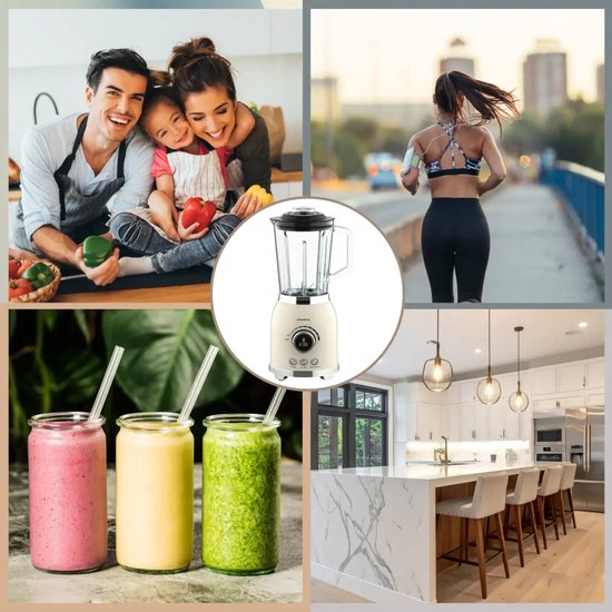 Klausberg glazen blender met ijscrusher – smoothie maker 1,5 L, 600 W, crème – foto 4