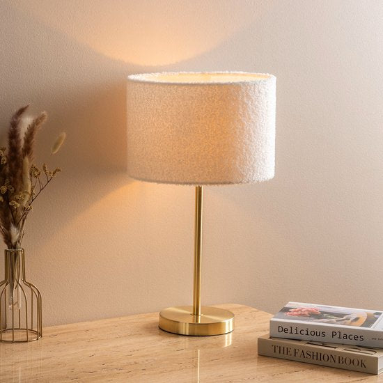 Atmosphera Tina tafellamp in bouclé met gouden voet – wit, 28 x 28 x 49 cm – foto 3