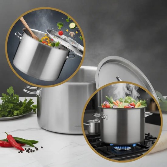 Kinghoff grote kookpan 24 liter – RVS soeppan met deksel, Ø 36 cm, inductie – foto 4