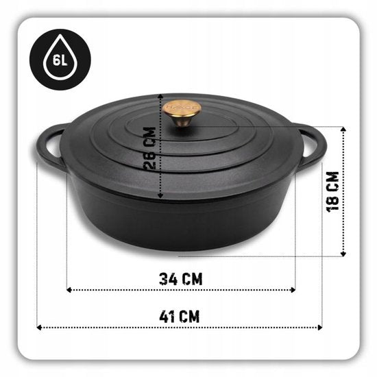 Hage Cast Iron Dutch Oven with Lid – 6 L – Matte Black