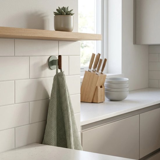 5Five Cassie zelfklevende haakjes van hout – set van 2, bruin/beige – foto 4
