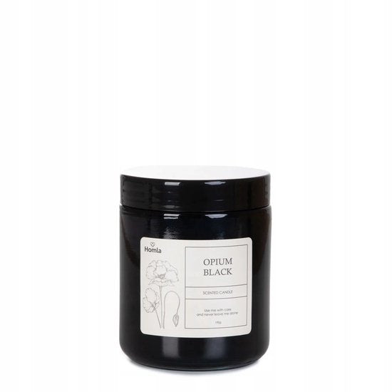 Homla Tofu geurkaars Opium – zwarte glazen pot met deksel, 190 g