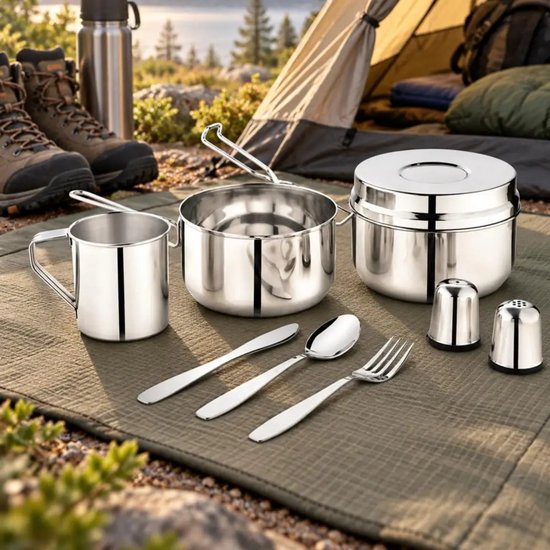 Kinghoff KH-2060 Camping Cookware Set – 9-piece – Stainless Steel