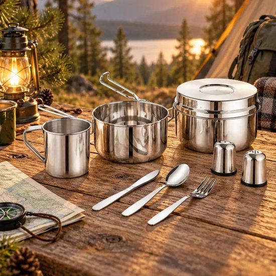 Kinghoff KH-2060 Camping Cookware Set – 9-piece – Stainless Steel